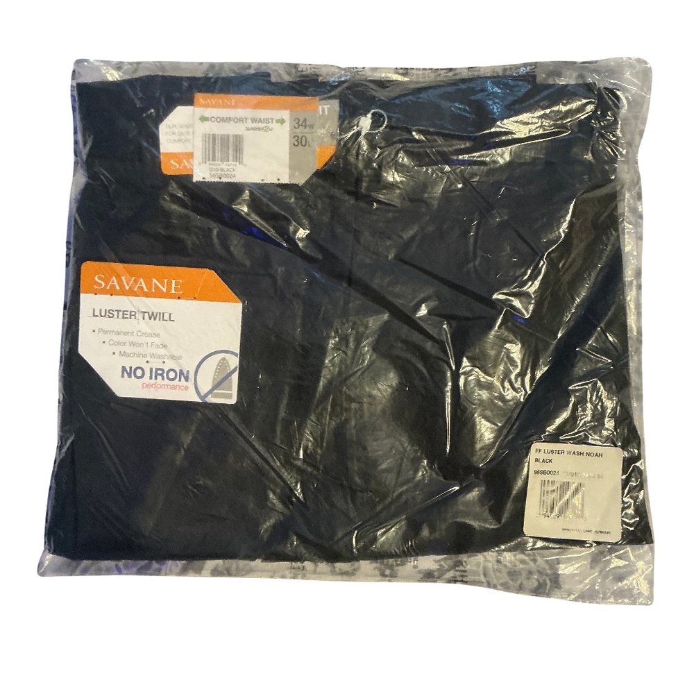 Men's Savane Luster Twill Pants, Black, Size 34/30